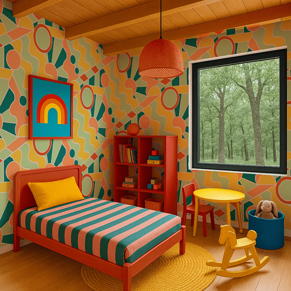 Day Trippin' Wallpaper, mint, blue, yellow and peach - mosswell.us