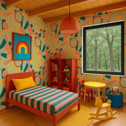 Day Trippin' Wallpaper, mint, blue, yellow and peach - mosswell.us