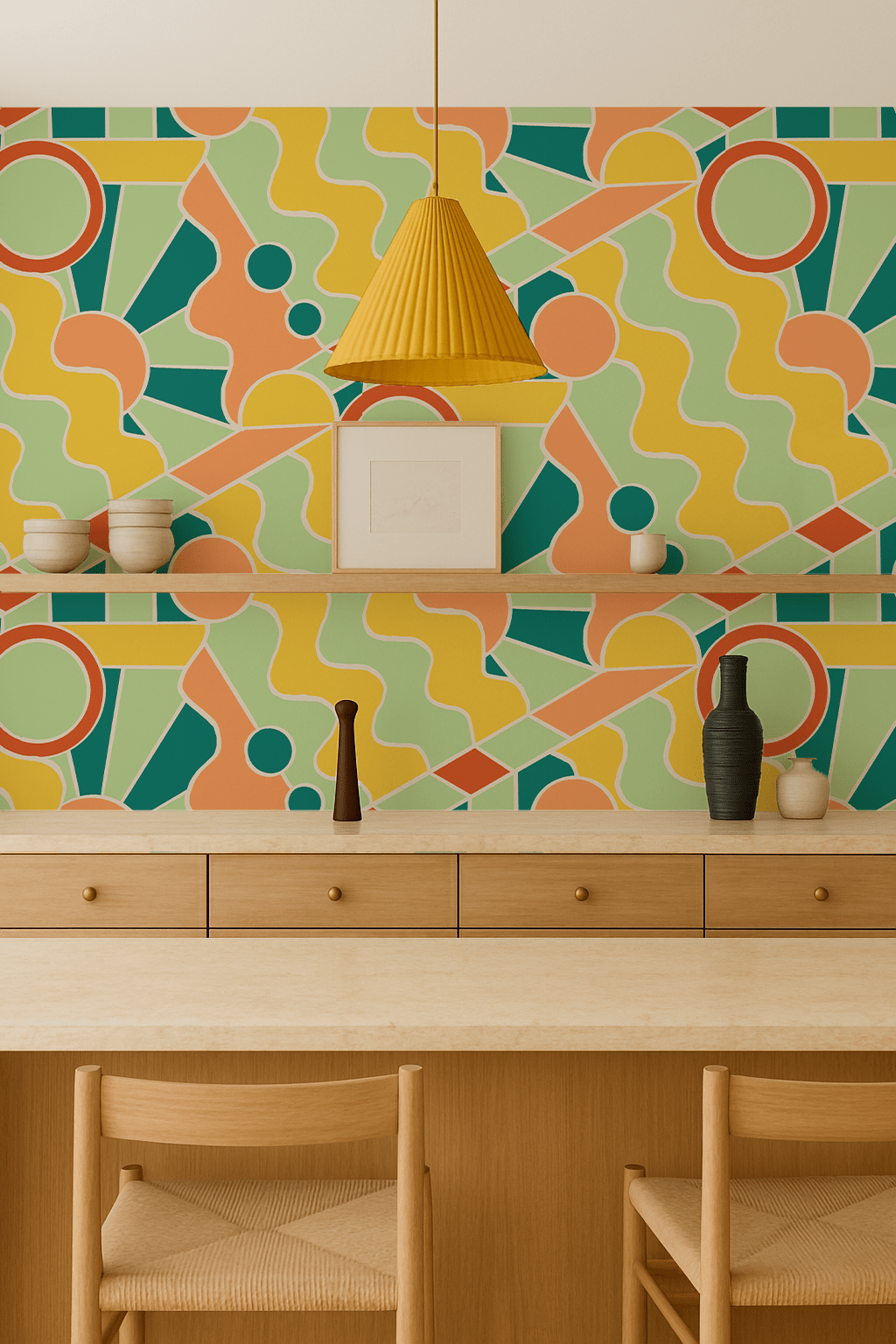 Day Trippin' Wallpaper, mint, blue, yellow and peach - mosswell.us
