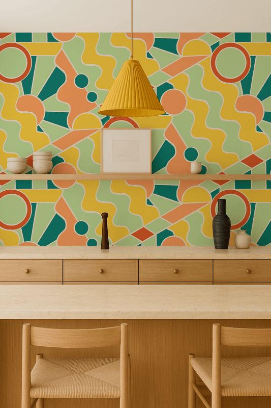 Day Trippin' Wallpaper, mint, blue, yellow and peach - mosswell.us