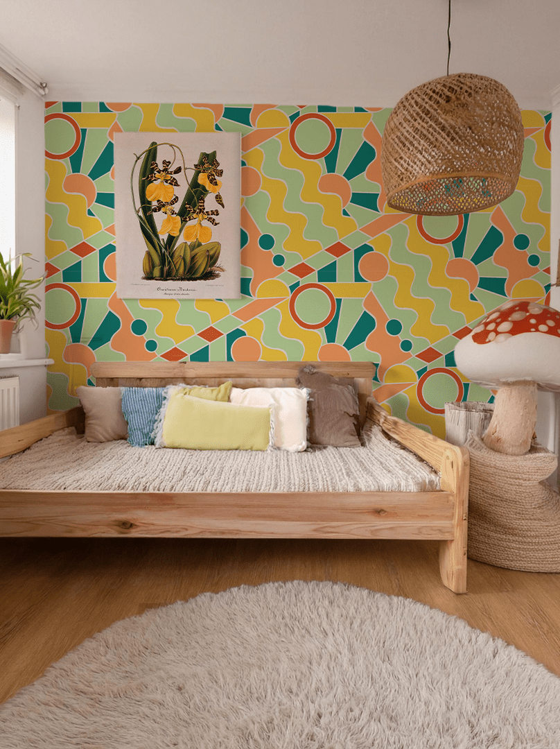 Day Trippin' Wallpaper, mint, blue, yellow and peach - mosswell.us