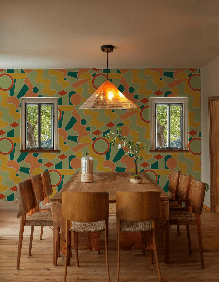 Day Trippin' Wallpaper, mint, blue, yellow and peach - mosswell.us