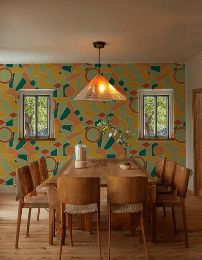 Day Trippin' Wallpaper, mint, blue, yellow and peach - mosswell.us