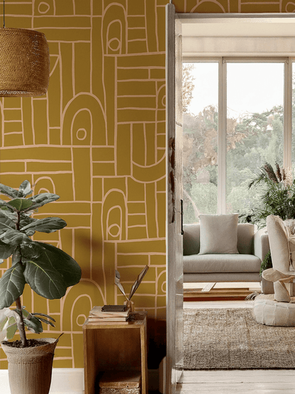 Deco Tile Wallpaper, mustard - mosswell.us