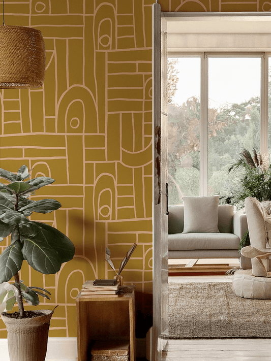 Deco Tile Wallpaper, mustard - mosswell.us