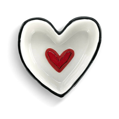 DEMDACO Heartful Home by Tracy Pesche Collection Red Heart with Black Trim Small 4 x 4 Stoneware Tabletop Candy Dish Cookie Canister - mosswell.us
