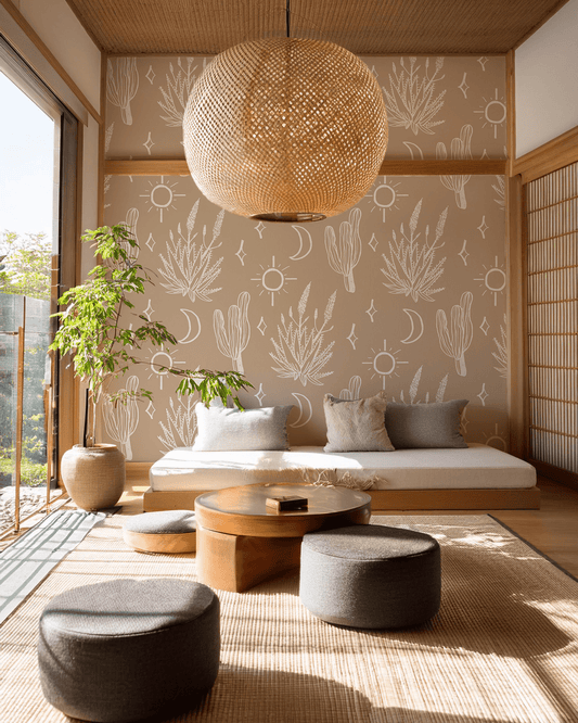 Desert Sky Wallpaper, large pattern, latte and white - mosswell.us