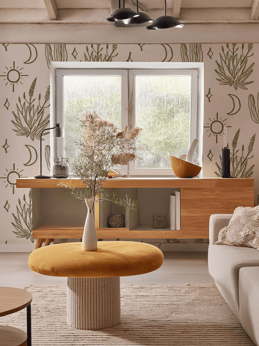Desert Sky Wallpaper, large pattern, white and green - mosswell.us