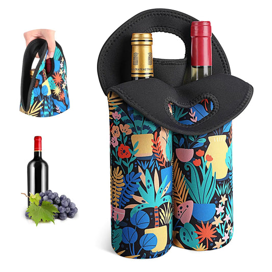 Desing Wish 2 - Bottle Set Wine Carrier Tote Bag for 750ml Red/White Wine Bottles Insulated Neoprene Wine Cooler Bag Wine Gift Bags for Gift/Picnic/Party/Beach/Christmas - Rainforest - mosswell.us