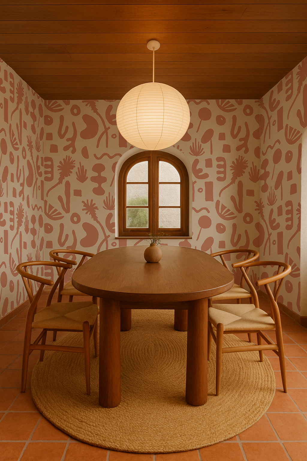 Pool Side Wallpaper, tan and terra cotta