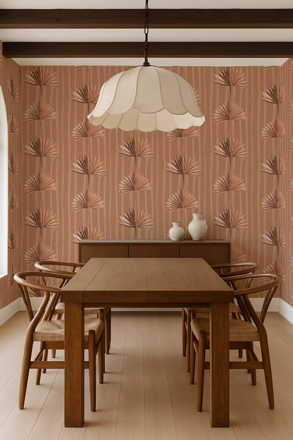 Stripey Palm Wallpaper, terra cotta
