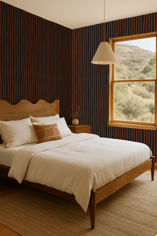 Dolce Stripe Wallpaper, black and chocolate brown - mosswell.us