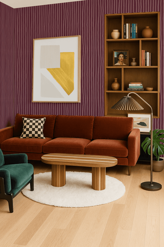 Dolce Stripe Wallpaper, eggplant and mauve - mosswell.us