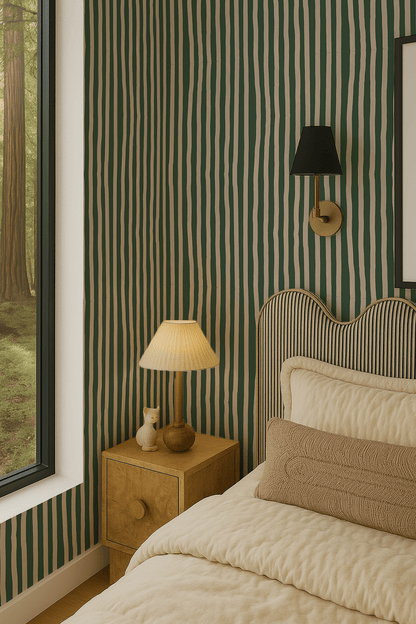 Dolce Stripe Wallpaper, green and beige - mosswell.us