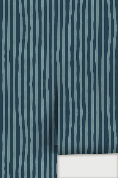 Dolce Stripe Wallpaper, navy and light blue - mosswell.us