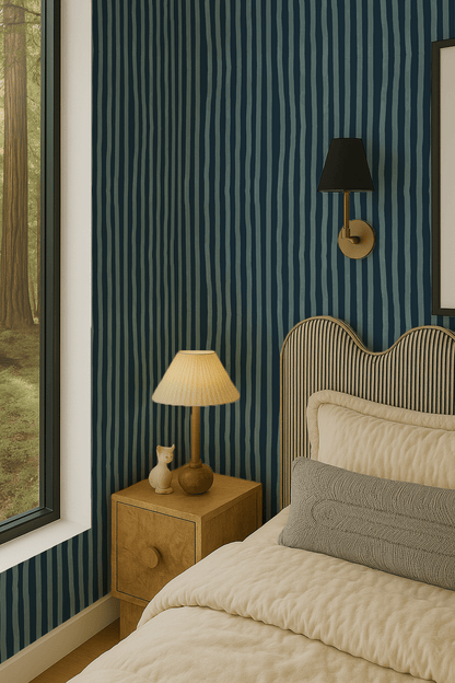 Dolce Stripe Wallpaper, navy and light blue - mosswell.us