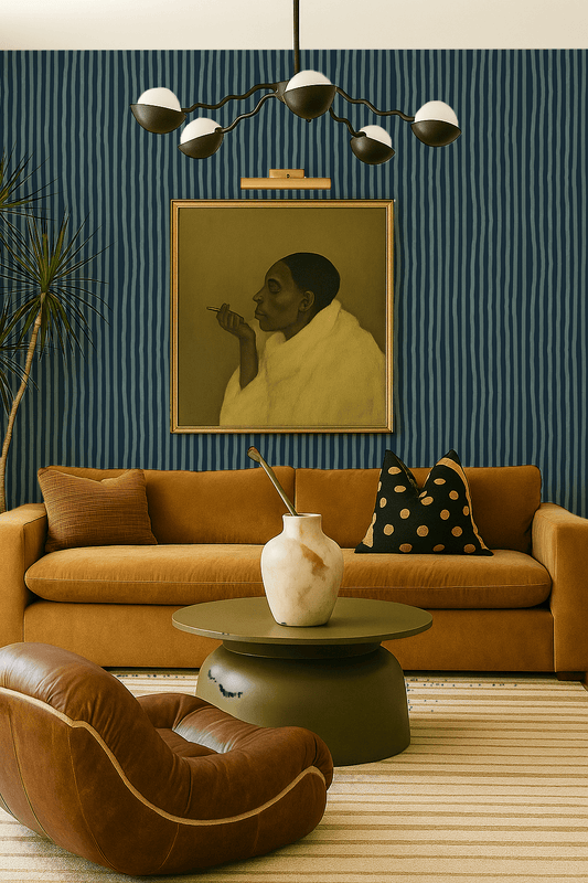 Dolce Stripe Wallpaper, navy and light blue - mosswell.us