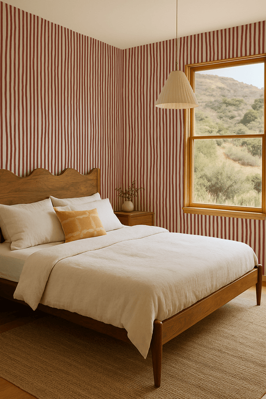 Dolce Stripe Wallpaper, off - white and brick red - mosswell.us