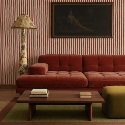 Dolce Stripe Wallpaper, off - white and brick red - mosswell.us