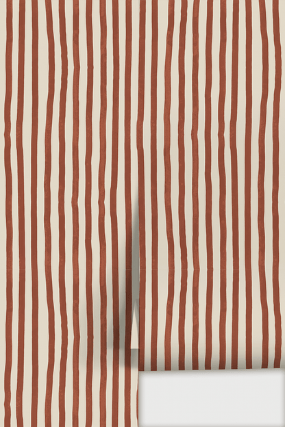 Dolce Stripe Wallpaper, off - white and brick red - mosswell.us