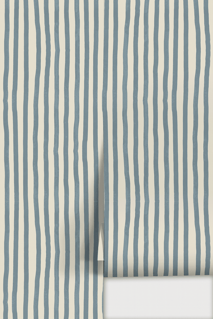 Dolce Stripe Wallpaper, off - white and dusty blue - mosswell.us