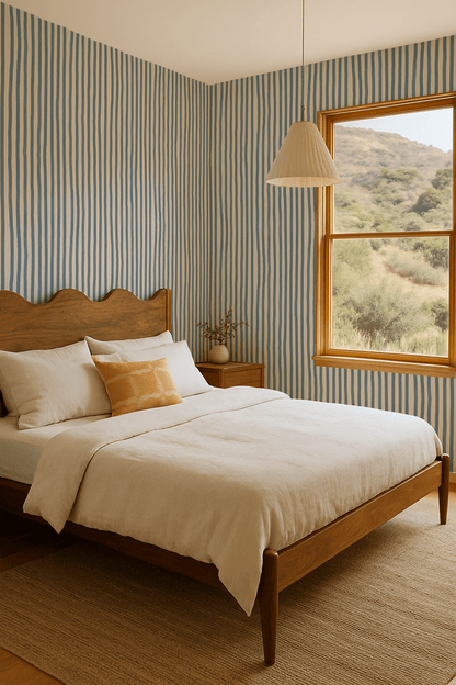 Dolce Stripe Wallpaper, off - white and dusty blue - mosswell.us