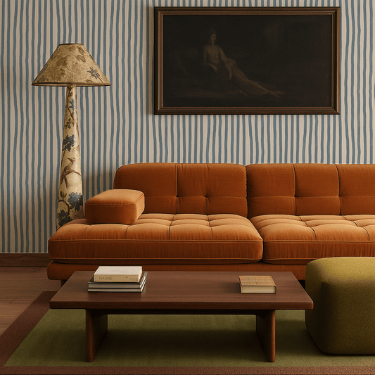 Dolce Stripe Wallpaper, off - white and dusty blue - mosswell.us