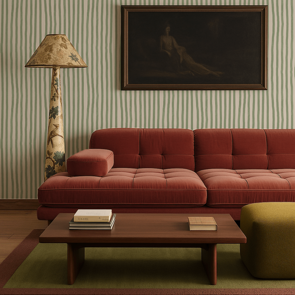 Dolce Stripe Wallpaper, off - white and sage - mosswell.us