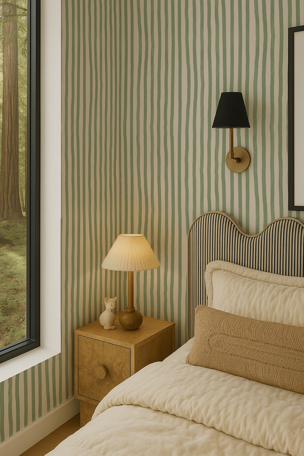 Dolce Stripe Wallpaper, off - white and sage - mosswell.us