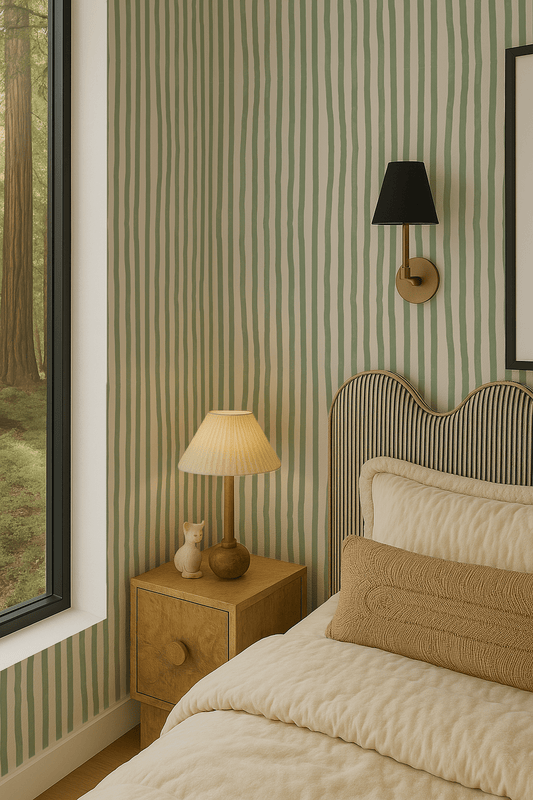 Dolce Stripe Wallpaper, off - white and sage - mosswell.us