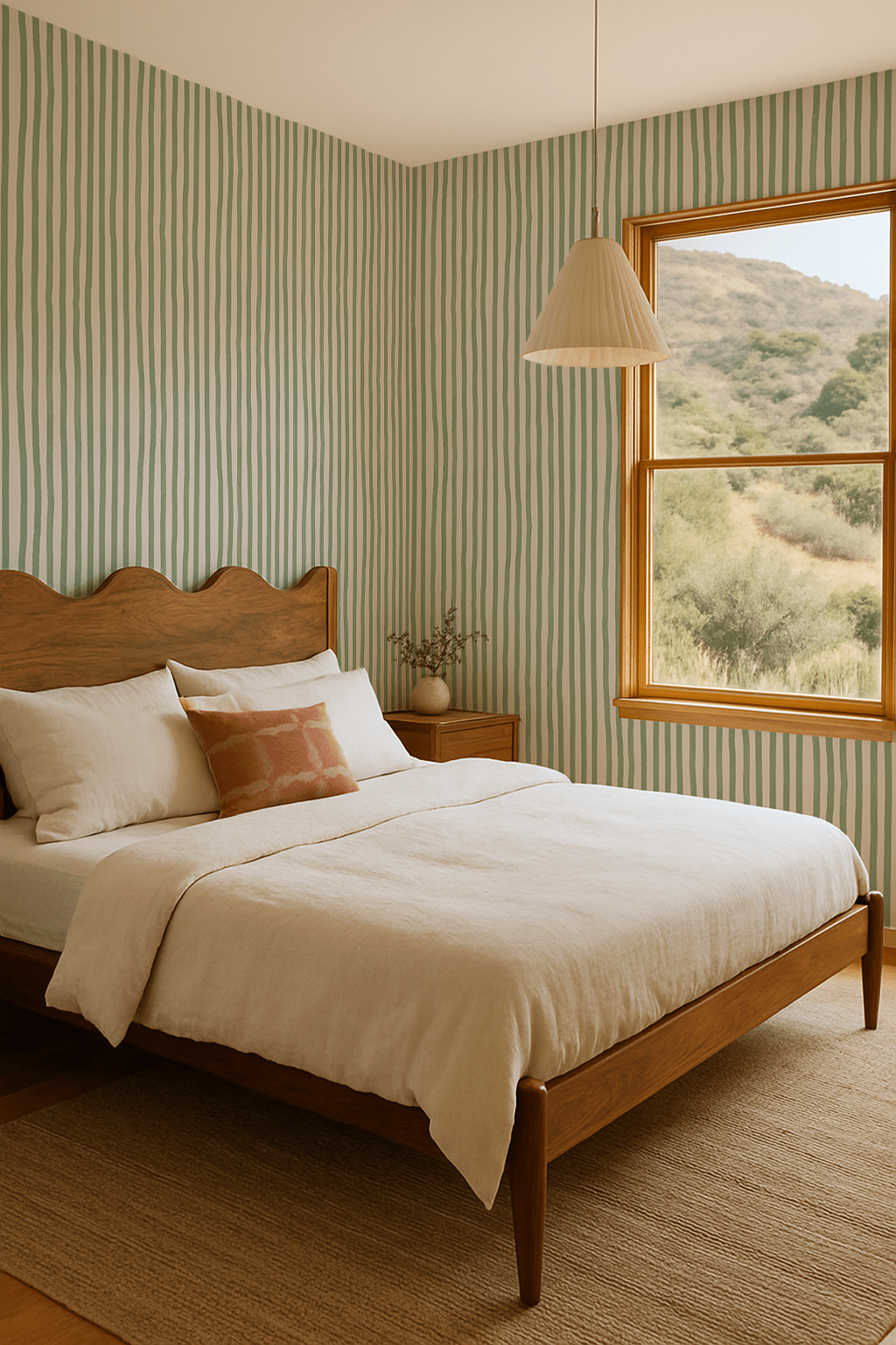 Dolce Stripe Wallpaper, off - white and sage - mosswell.us