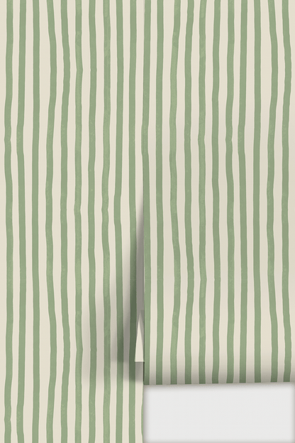 Dolce Stripe Wallpaper, off - white and sage - mosswell.us