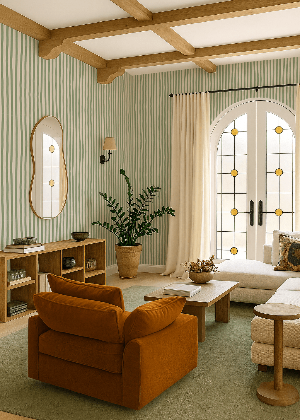 Dolce Stripe Wallpaper, off - white and sage - mosswell.us