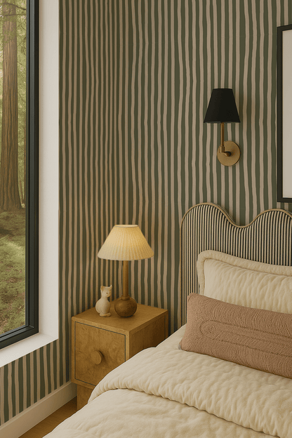 Dolce Stripe Wallpaper, olive green and tan - mosswell.us