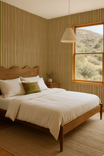 Dolce Stripe Wallpaper, peach and chartreuse - mosswell.us