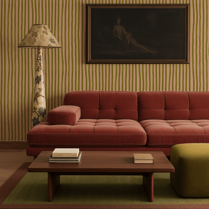 Dolce Stripe Wallpaper, peach and chartreuse - mosswell.us