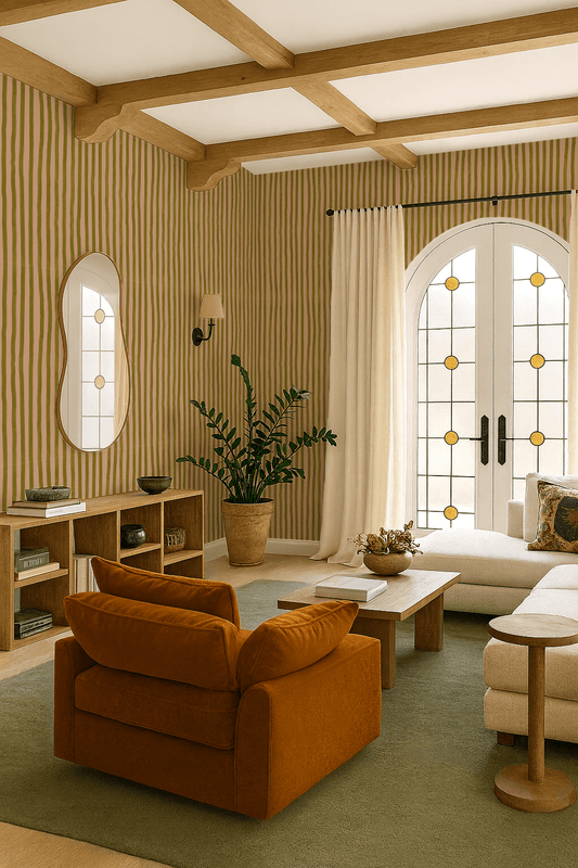 Dolce Stripe Wallpaper, peach and chartreuse - mosswell.us
