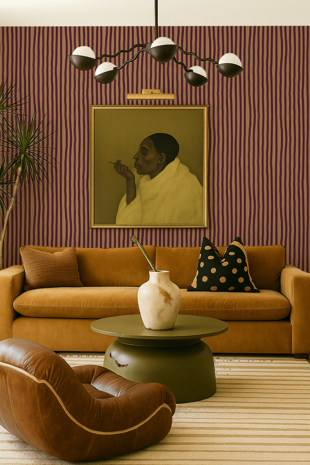 Dolce Stripe Wallpaper, peach and eggplant - mosswell.us