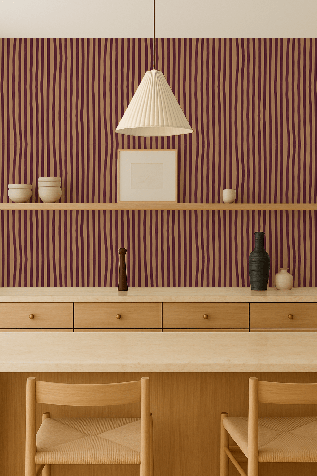 Dolce Stripe Wallpaper, peach and eggplant - mosswell.us