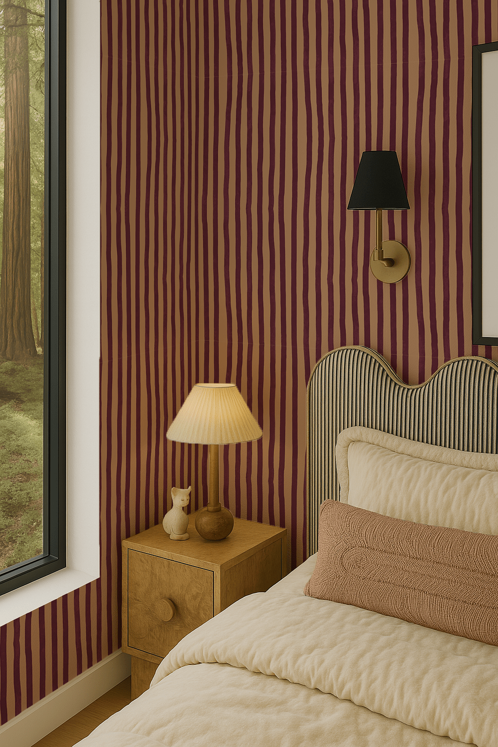 Dolce Stripe Wallpaper, peach and eggplant - mosswell.us