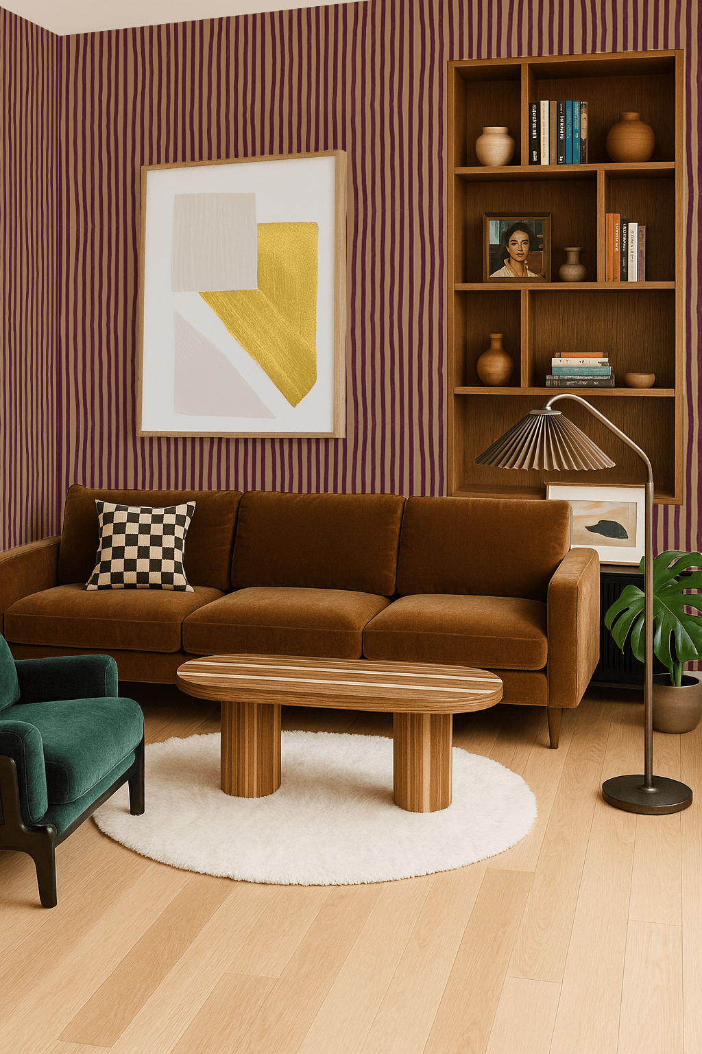 Dolce Stripe Wallpaper, peach and eggplant - mosswell.us