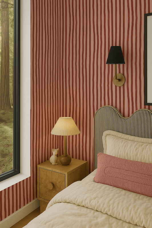 Dolce Stripe Wallpaper, pink and brick red - mosswell.us