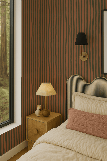 Dolce Stripe Wallpaper, terra cotta and olive - mosswell.us