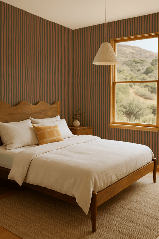 Dolce Stripe Wallpaper, terra cotta and olive - mosswell.us
