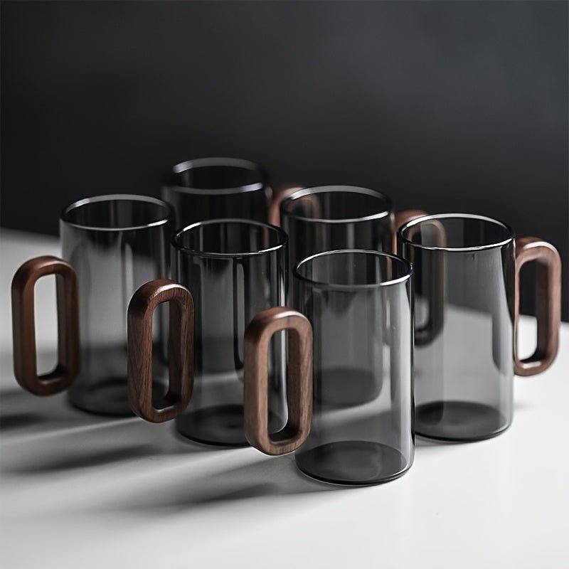 Ecofriendly Glass Mug Set with Dark Walnut Handle - mosswell.us