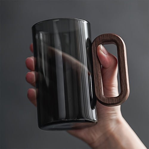 Ecofriendly Glass Mug Set with Dark Walnut Handle - mosswell.us