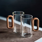 Ecofriendly Glass Mug Set with Dark Walnut Handle - mosswell.us