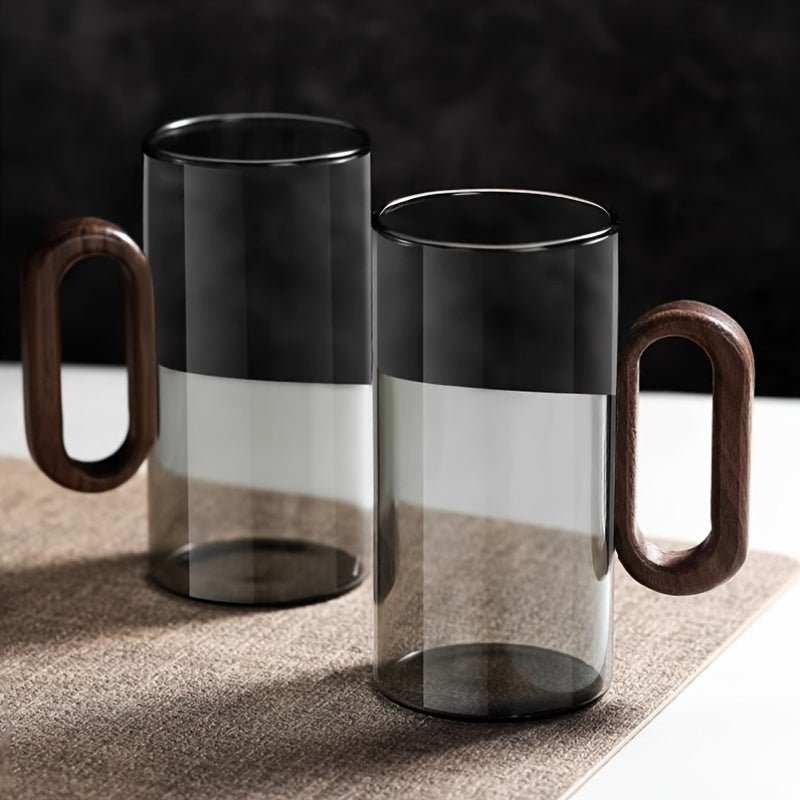 Ecofriendly Glass Mug Set with Dark Walnut Handle - mosswell.us