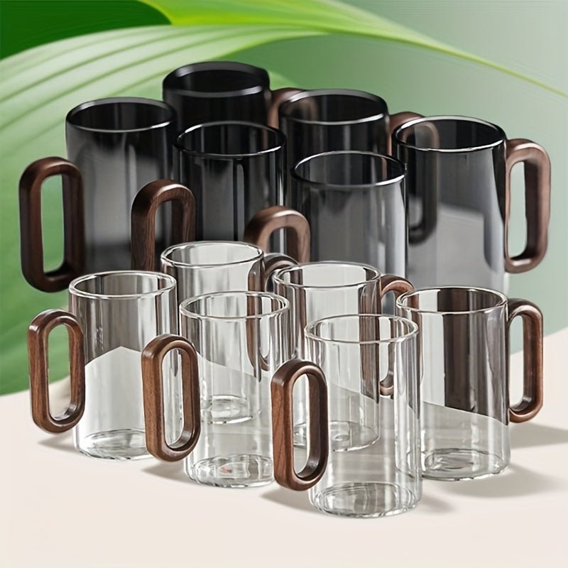 Ecofriendly Glass Mug Set with Dark Walnut Handle - mosswell.us