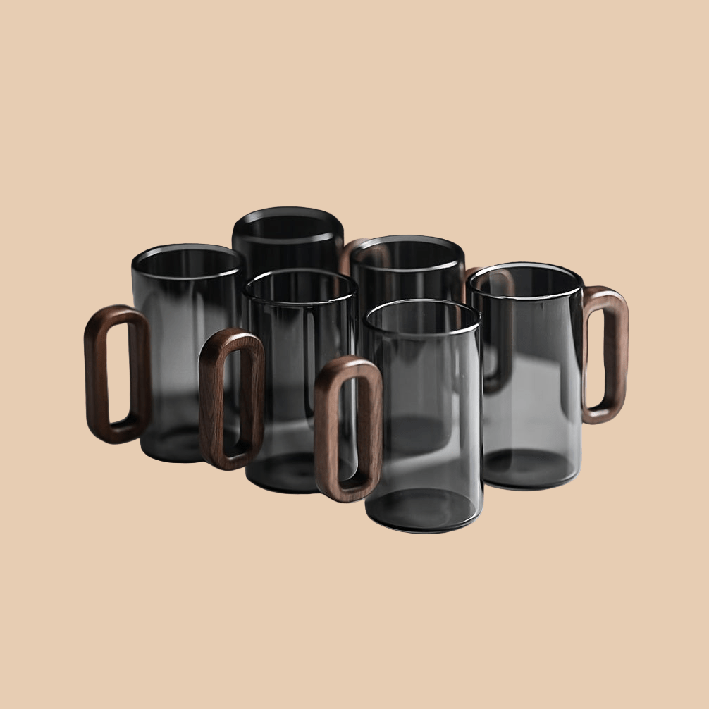 Ecofriendly Glass Mug Set with Dark Walnut Handle - mosswell.us
